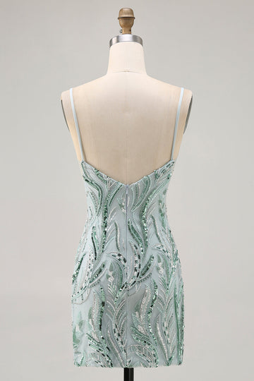 Bodycon Beaded Green Homecoming Dress with Sequins